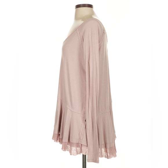 Free People Pale Pink Mauve Ruffled Hem Long Sleeve Tunic Top - Picture 8 of 16